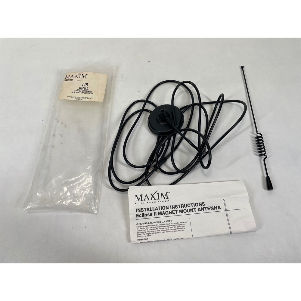 Maxim 115 Eclipse II Magnet Mount Antenna 12ft Cable Mini-UHF Connector Black